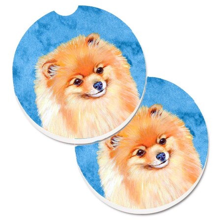 Carolines Treasures Blue Pomeranian Set of 2 Cup Holder Car Coaster LH9395BUCARC